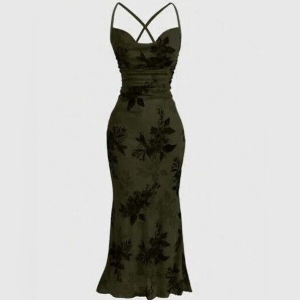 ROMWE olive midi floral dress